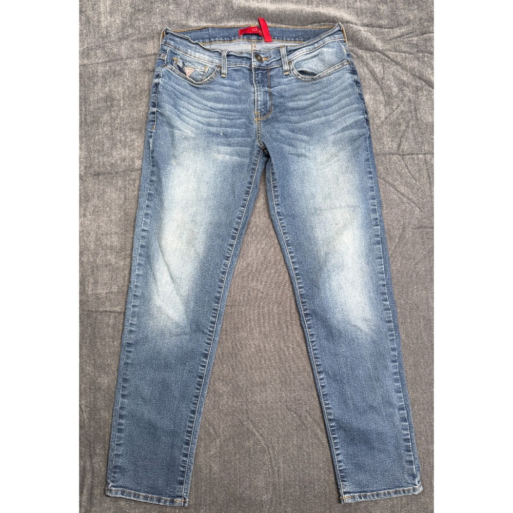 Guess Rocker Slim Tapered Jeans Mens 31x28 Blue Stretch Light Wash